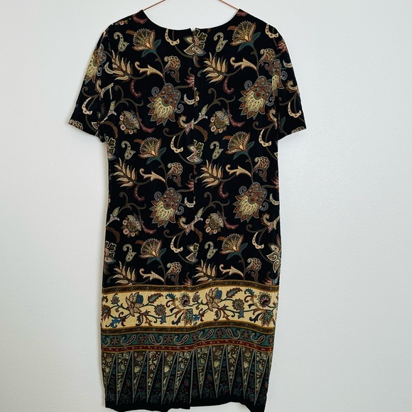 Vintage Liz Claiborne Mini Dress 100% Silk Floral Paisley Printed Brown - Picture 8 of 10